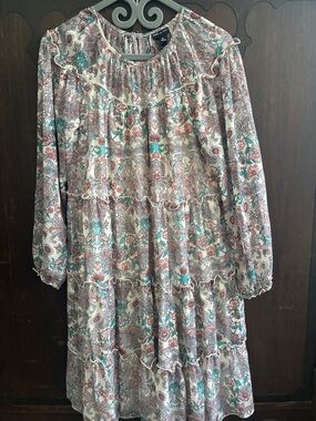 Kate and Lily Tiered Floral Paisley Ruffle Dress in Teal & Rust Sz 8 Bohemian